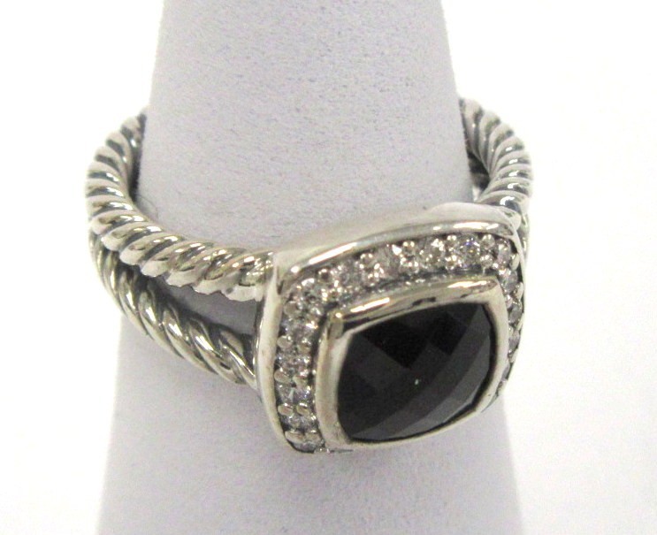David Yurman Petite Albion Black Onyx Diamond Sterling Silver Ring Size 6.25 View 2