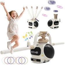 4-in-1 Kids Outdoor Game Toy, Auto Disc Launcher, Jump Dodge & Ring Toss,...