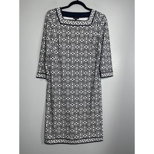TALBOTS Effortless Jersey Shift Dress Black White Small NEW Geometric Career