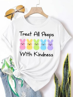 Plus Size, Women's Size Easter Bunny T-Shirt - Treat Everyone with Kindness Sh