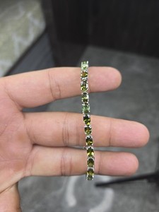 Authentic 14CT Lab Created Oval Cut Peridot Tennis Bracelet 14K White Gold Plated 7.5 In