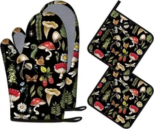 Mushroom Oven Mitts and Pot Holders Sets of 4 Heat Resistant Silicone Oven Mi...