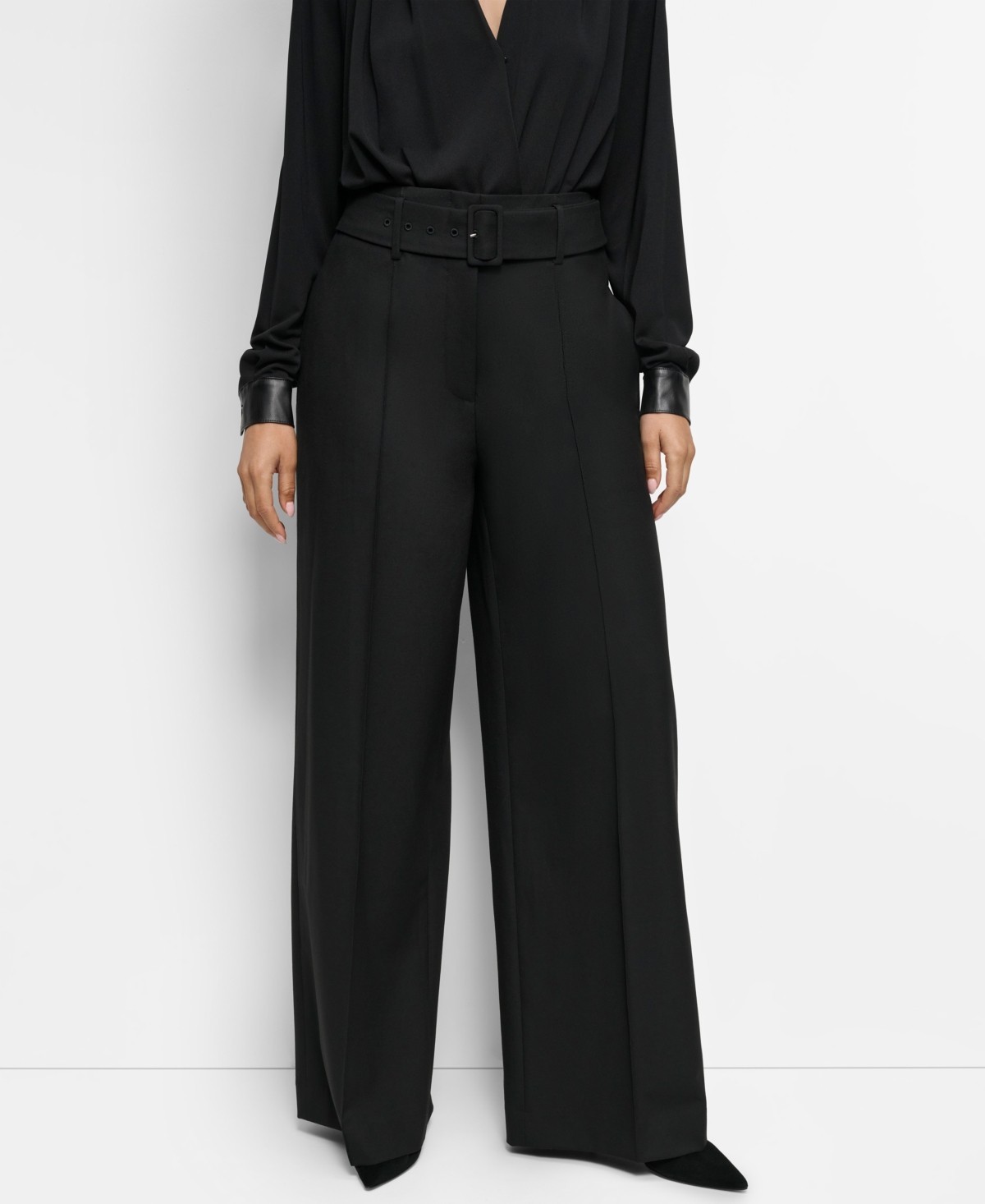 DKNY Women's Belted Mid-Rise Wide-Leg Pants Black Size 14 MSRP $129