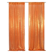 2FTx8FT Orange Sequin Backdrop Curtain 2 Panels Glitter Wedding Party