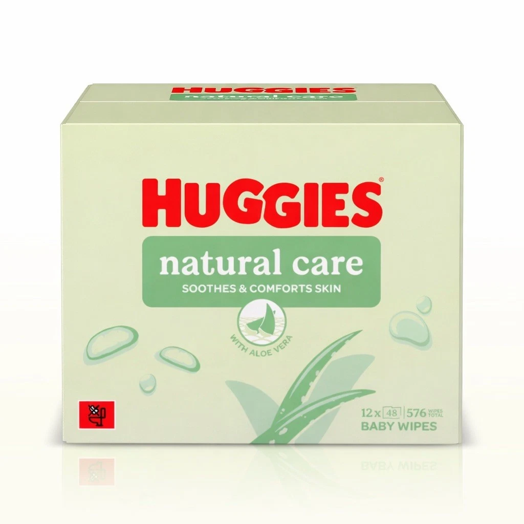 Huggies Natural Care Plastic Free Baby Wipes 48's - Pack of 12 (576 Wipes)