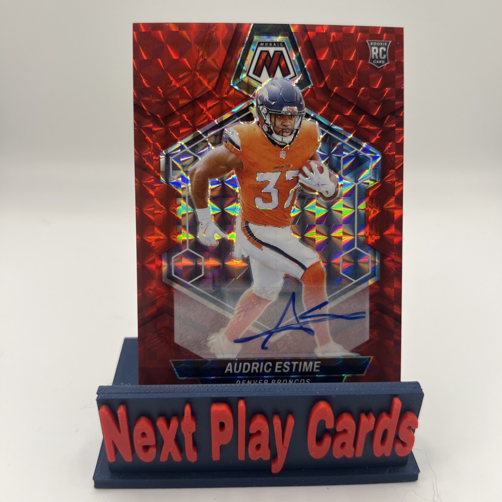 2024 Mosaic Audric Estime Auto RC Red Prizm /199 #392 Rookie Denver Broncos