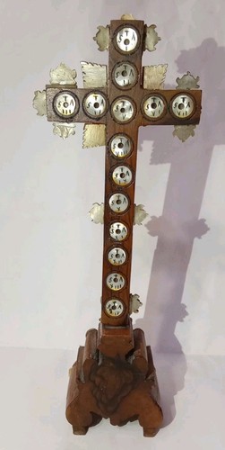ANTICO CROCIFISSO IN LEGNO E MADREPERLA – 24 cm x 9 cm-DA APPOGGIO - Foto 2 di 14