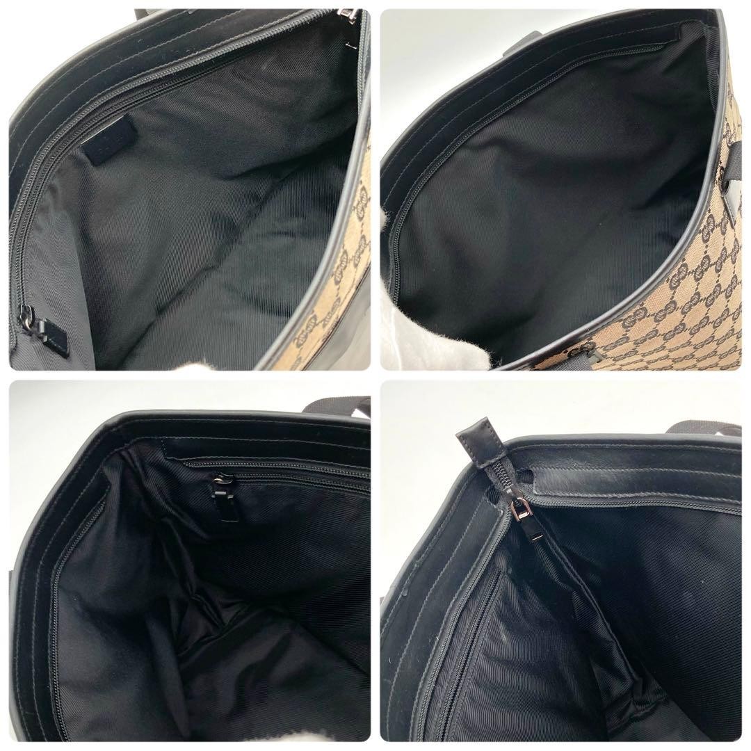 GUCCI GG Canvas Leather Tote Bag Beige Black Large Authentic Women's thumbnail 9