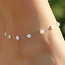 Minimalist Dainty Pearl Chain Anklet | 925 Silver Tone Designer Jewelry