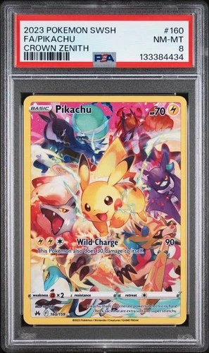 2023 POKEMON SWORD & SHIELD CROWN ZENITH FA  #160 FULL ART PIKACHU   PSA 8
