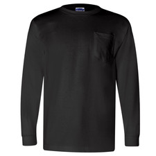 NEW USA MADE Size S Bayside Unisex Black Long Sleeve Pocket T-Shirt Tee BA3055