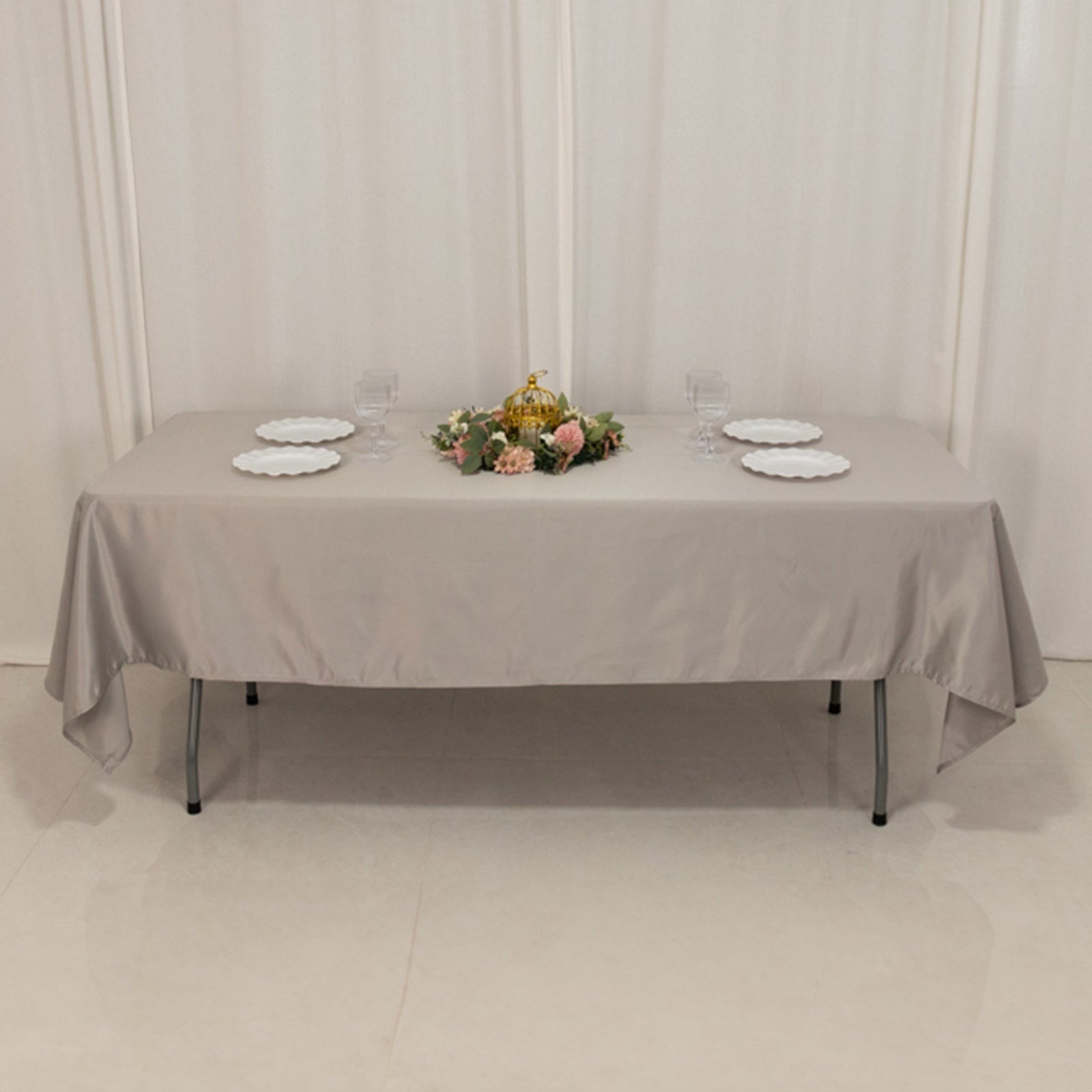 Silver 60x102" RECTANGLE Lamour Satin TABLECLOTH Light Gray 