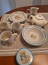 Bären Kindergeschirr aus Keramik sehr gut erhalten Beige / Blau