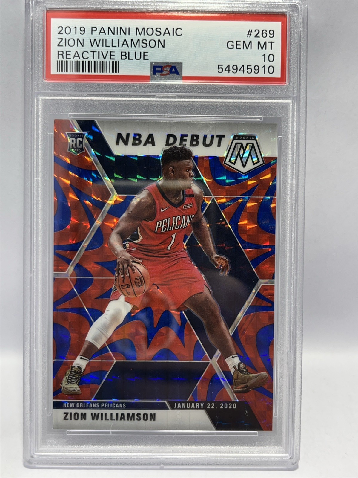 2019-20 Panini Mosaic - NBA Debut Zion Williamson #269 Reactive Blue Prizm (RC)