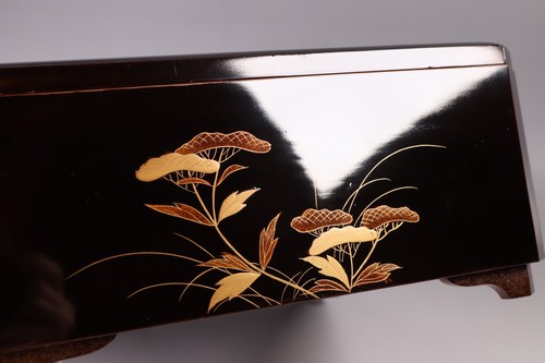 Japanese Lacquer Sweets Box 10.9inch Gold Moon&Geese Tea Ceremony Meiji Era 19th - Picture 7 of 24