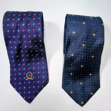 Tommy Hilfiger Mens Navy Red Silk Jacquard USA Tie Lot of 2 Floral Dress 58"x4"