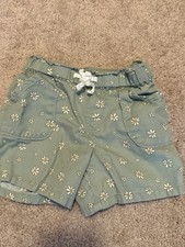 Wonder Nation Girls XS 4-5 Green Floral Cotton Shorts Drawstring Pockets