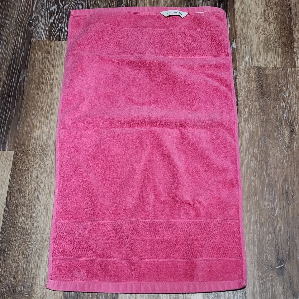 Lacoste Hand Towel Pink Cotton 16x28 Crocodile Logo Bath Spa Gym Preowned Soft - Image 3 of 4