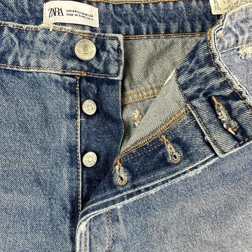 Pantalones Cortos Vaqueros Zara Cutoff Mujer 12 Azul Lavado Mediano Botón Mosca Envejecido 2" Foto 2 de 4