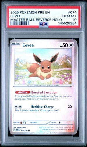 2025 Pokemon Prismatic Evolutions Eevee Reverse Holo Master Ball #074/131 PSA 10