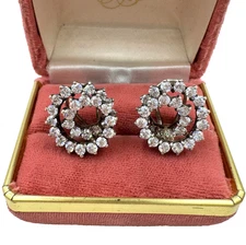 ANTIQUE FRENCH GORGEOUS ART DECO STERLING SILVER EARRINGS CELESTIAL SWIRL PASTE