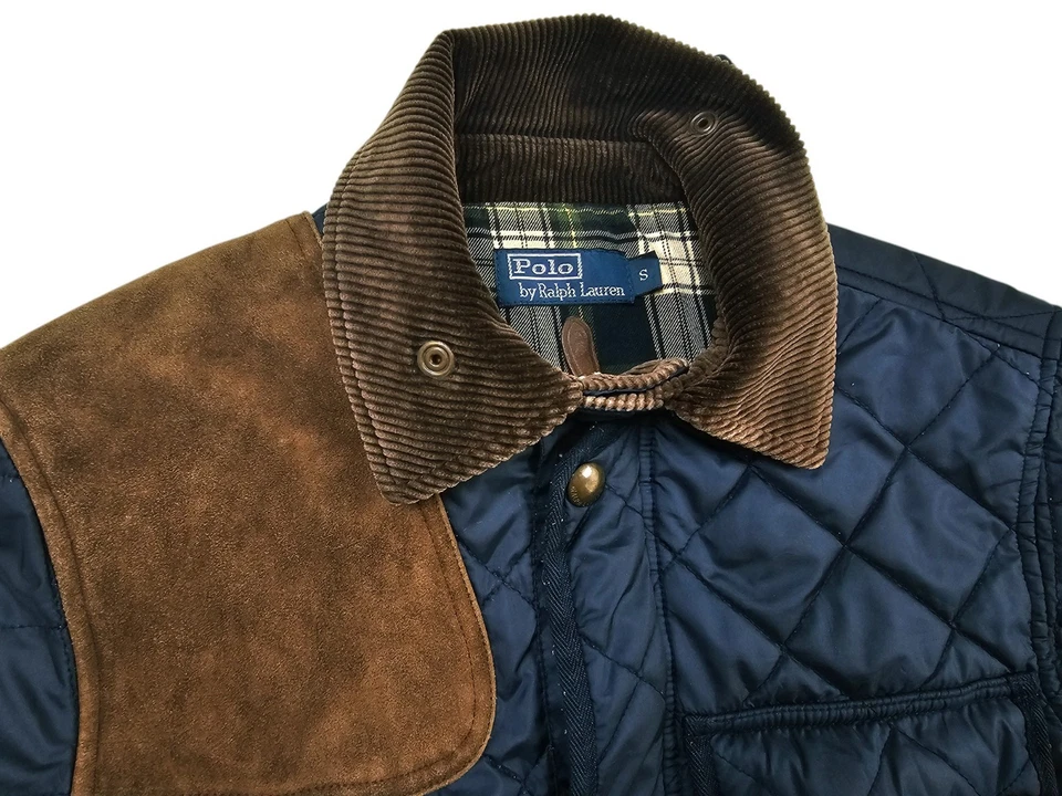 *HOT VTG Men's POLO RALPH LAUREN HUNTING PARKA QUILT LEATHER LINED NAVY Jacket S - Image 3 of 4
