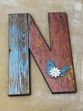 NWT MAKE MARKET WOODEN RUSTIC HANGING DECOR LETTER N 8x12x1/2 BIRD DISTRESSED