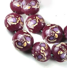 Lampwork Glass Red Moonlight Lentil Beads 16mm