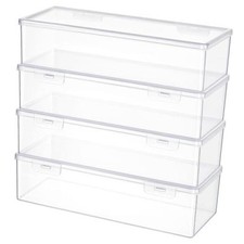 4 Pack Clear Craft and Art Supply Storage Organizer with Lid - 11.8x4x2.8