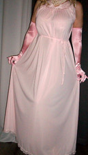 Vtg Pink Blue Shadowline Maxi Nylon Nightgown Lot M