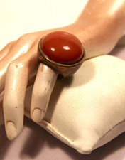 Vintage Big Oversize Red Faux Carnelia Stone Statement Ring Dark Copper Tone SzQ