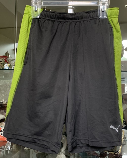 Puma Men’s S Basketball Athletic Shorts Gray Lime Green W/ Pockets Cool