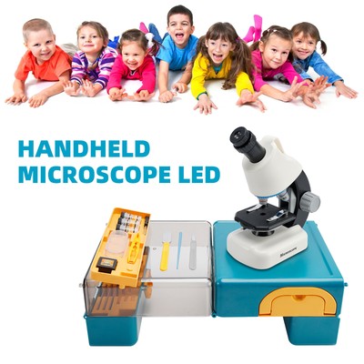Handheld Microscope LED 100X-1200X Magnification Science Toys Kit For Kid White,