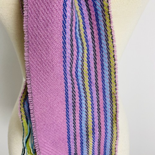 Avoca Pure New Wool Scarf Belt Blue Purple Lilac Green Striped Ireland - Picture 14 of 14