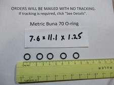 7.6mm ID x 11.1mm OD x 1.25mm thick O-ring. Buna-70. Quan 5.