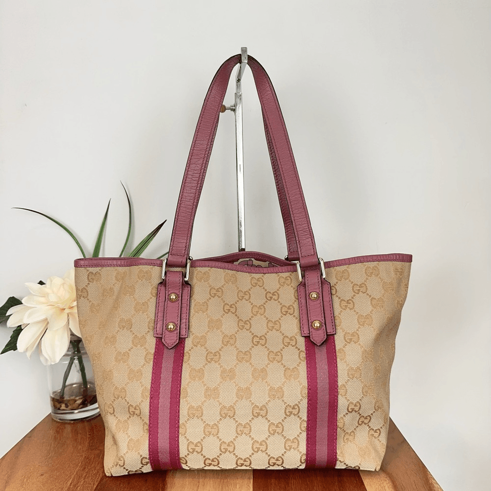 Pre-Owned Gucci Jolicoeur Tote GG Canvas Pink Beige | eBay