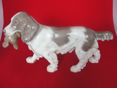 2061 VINTAGE BING GRONDAHL LARGE FIGURINE SPANIEL HUNTING DOG PHEASANT - Picture 1 of 6