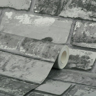  Schiefergrau realistische Ziegel Wand Kunst Tapete 3D Effekt rustikale Funktion 6753