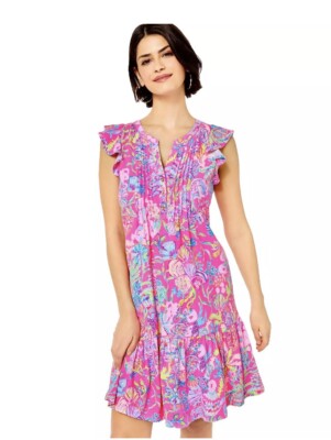 Lilly Pulitzer Golda Flutter Sleeve Dress Pink Isle Shell Me Some Sz-M Rt-128$