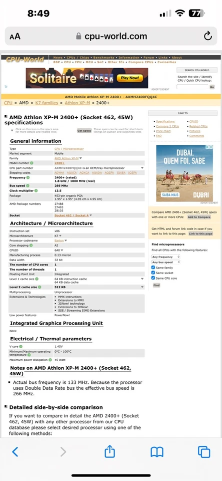 RARE NEW UNLOCKED AMD Athlon XP-M 2400+ AXMH2400FQQ4C 1.8GHz Socket A K7 462 CPU - Image 3 of 4