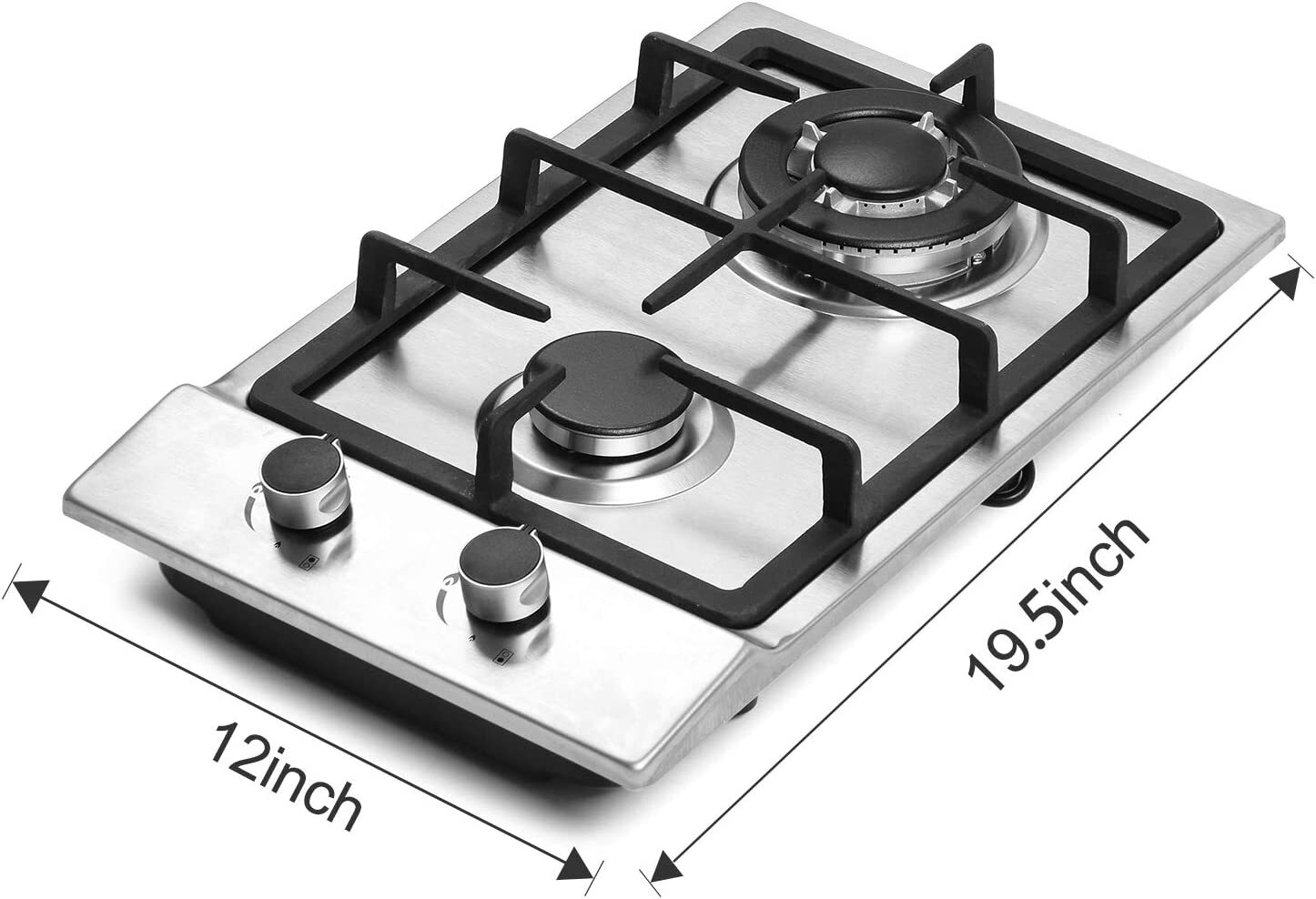 12" Gas Cooktops, 2 Burner DropIn Propane/Natural Gas Cooker, 12 Inch