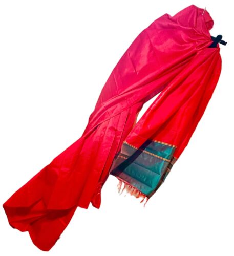 Kanjeevaram Silk Saree Sari South India Blouse Handmade Red Green NEW gyuh