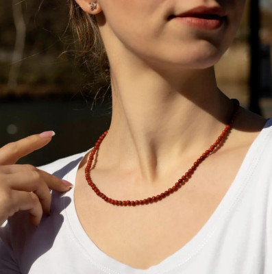 Red Jasper Bead 4mm Necklace - Sterling Silver Dainty Handmade Chocker