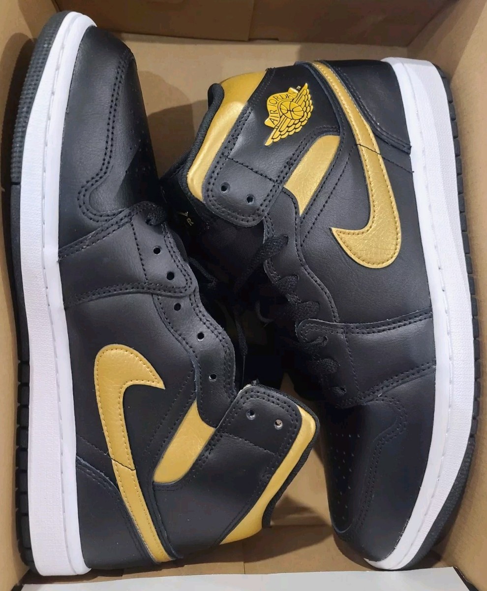 Men's Size 11 Nike Air Jordan 1 Mid Shoes Black Metallic Gold