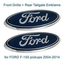 2pcs Ford BLUE Emblem Front Grille Badge + Rear Tailgate Logo 09-14 F-150 Truck