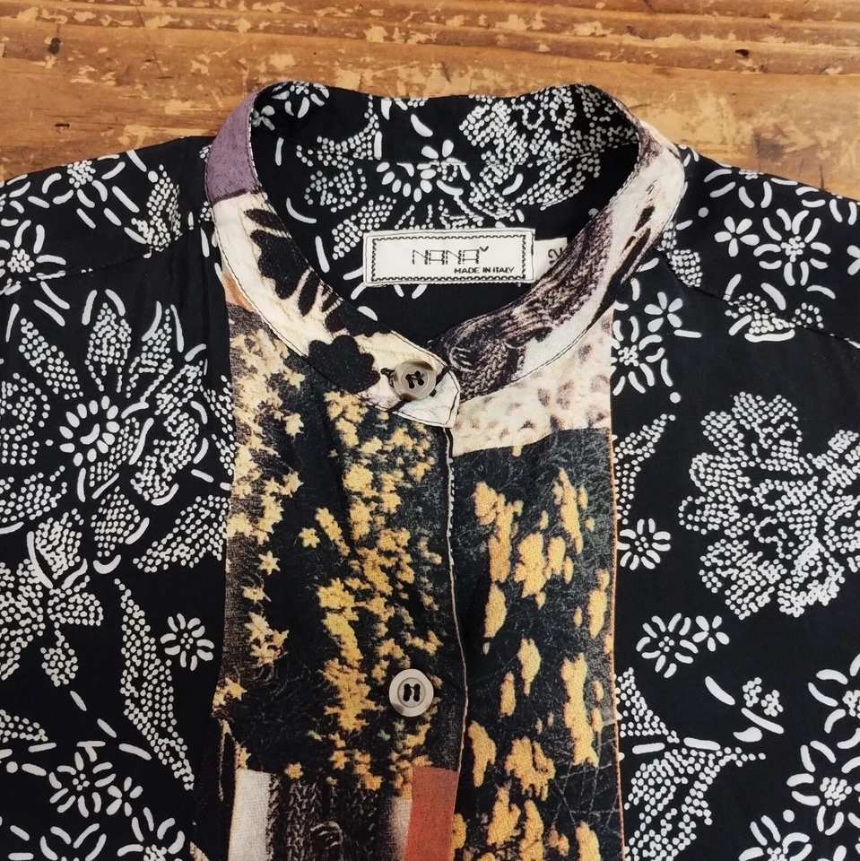 Top para mujer Nana Italia pequeño IT 42 negro floral artístico retro manga larga abotonada Foto 3 de 4