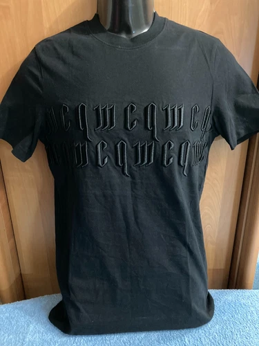 Alexander McQueen Embroidered Black Gothic Repeat Logo T Shirt Sz. Tag M