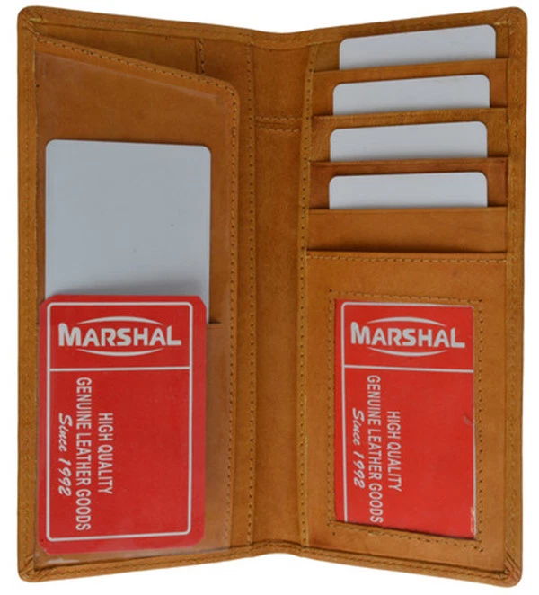 Cartera lisa de cuero genuino fino con cubierta para chequera porta tarjetas de identificación hombres mujeres Foto 4 de 4