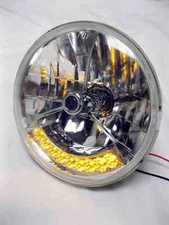 Street Hot Rod 7" Tri Bar Blue Dot H4 Headlight Amber LED Turn Signal 12v SINGLE