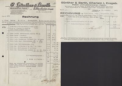 PARENT i. E, 2 x invoice 1932/39, metal paint factory Günther & Barth